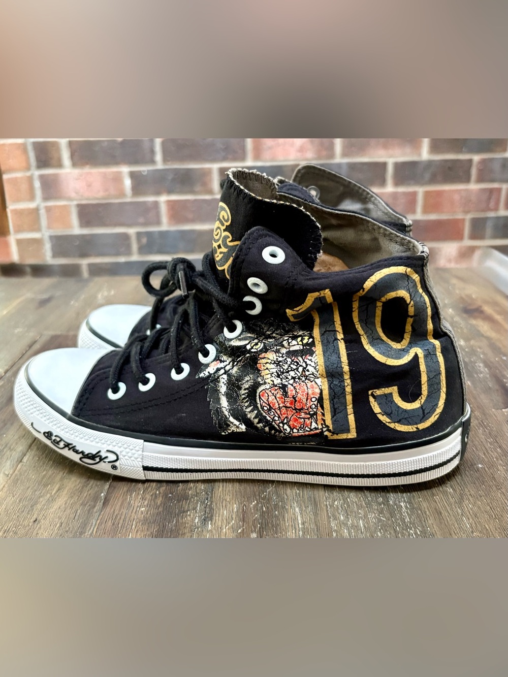 Vintage Y2K Ed Hardy x Converse All Star Tattoo Tiger High Top Sneakers - sz 9